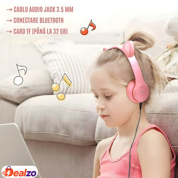 Wireless Cat Ear Headphones Bluetooth 5.0 Pink for Kids and Teens