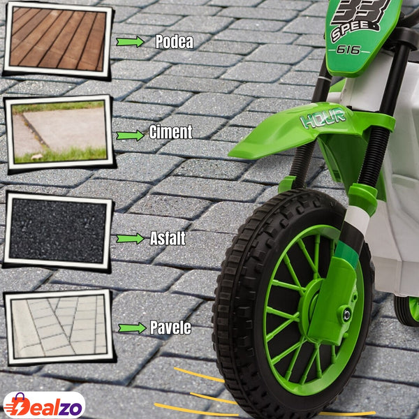 Motocicletă cu Roți Ajutătoare Verde — Distracție și Siguranță! 🚴♂️💚