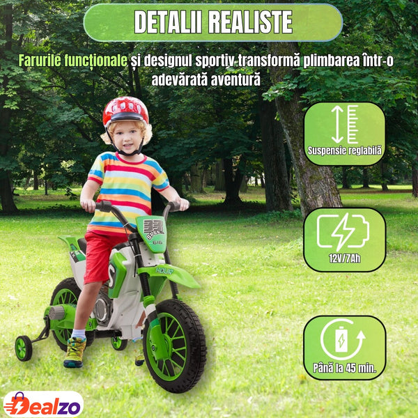 Motocicletă cu Roți Ajutătoare Verde — Distracție și Siguranță! 🚴♂️💚