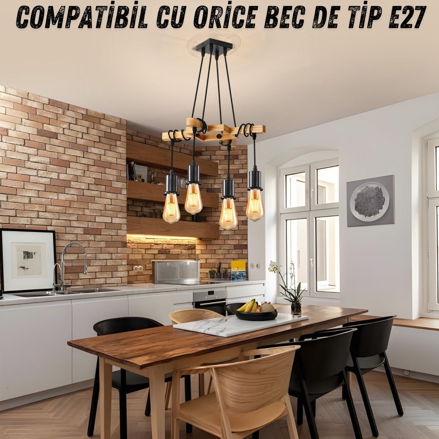 Lustra Suspendată Vintage cu 4 Brate Reglabile - Eleganță Naturală 🌟🛋️ Secondary image