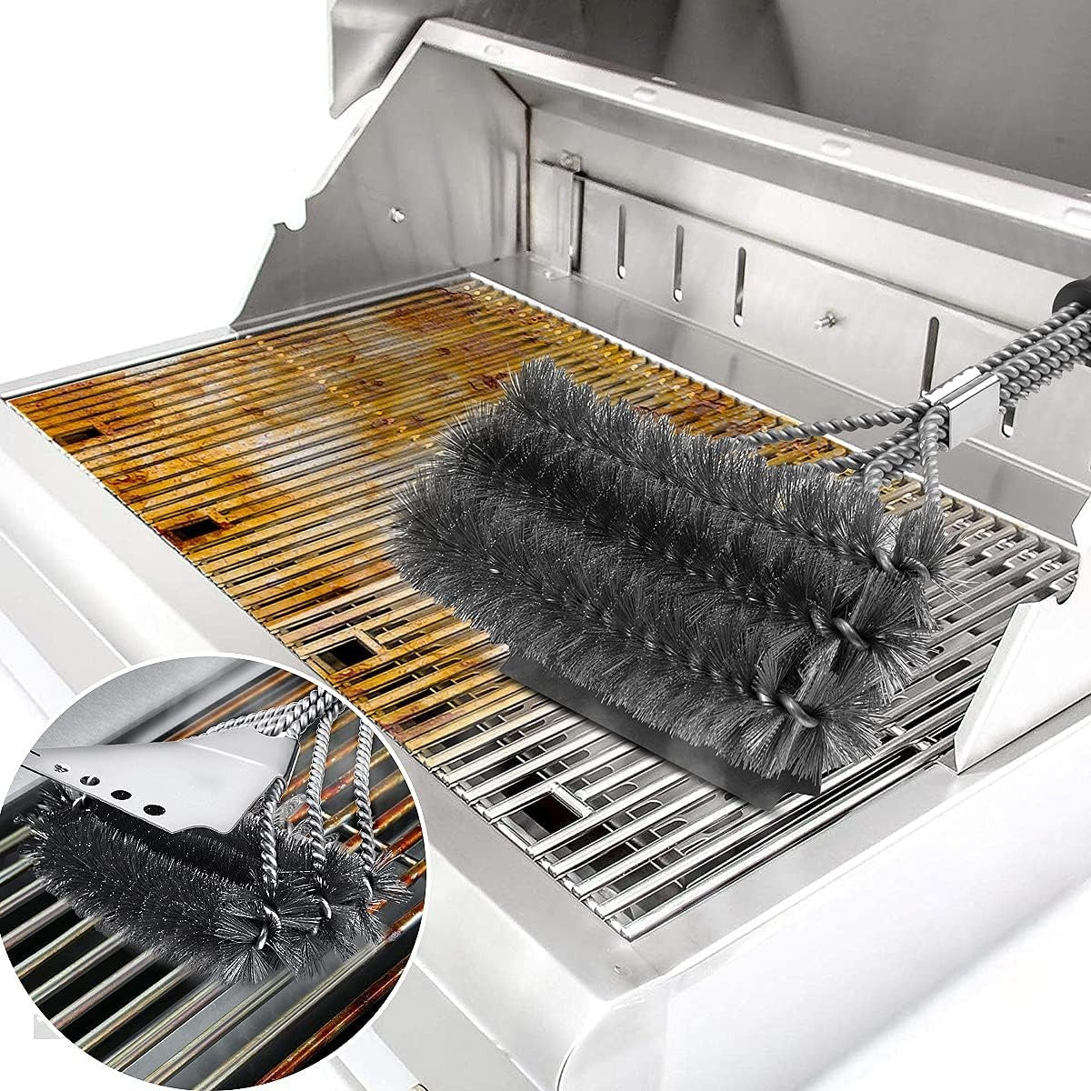 Perie Grătar Inox cu Racletă 2 în 1 — Curățare Rapidă și Eficientă 🔥✨ Secondary image