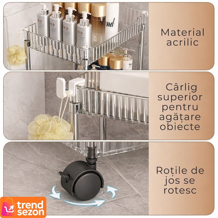 Raft Mobil cu 3 Rafturi Acrilice pentru Organizare — Ideal pentru Spații Înguste 🛒✨ Secondary image