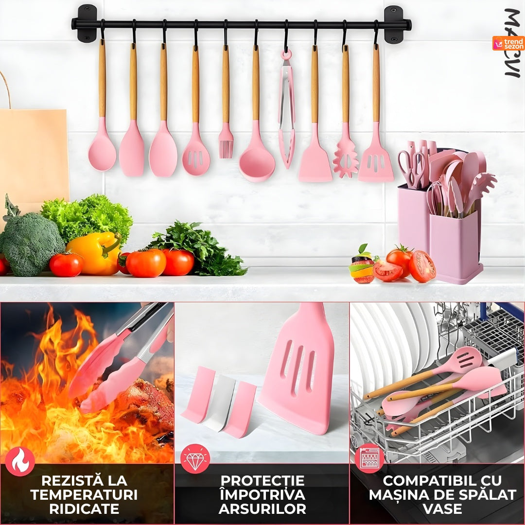 Set Ustensile Bucătărie Silicon Premium 19 Piese cu Suport — Gătire Ușoară 💖🍳 Secondary image