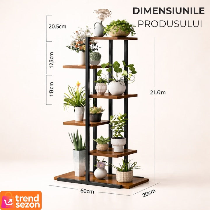 Suport Plante Asimetric cu 6 Rafturi din Lemn — Estetic și Rezistent 🌿✨ Secondary image