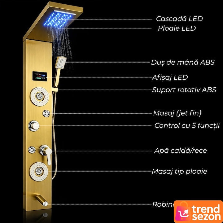 Panou Duș Hidromasaj Eleganță Auriu Satin cu LED Digital — Relaxare Premium 🚿✨ Secondary image