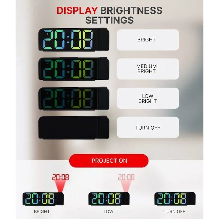 Ceas Digital de Masă cu Proiecție LED Multicolor — Alerta de Mic dejun Tăcută ⏰🌈 Secondary image