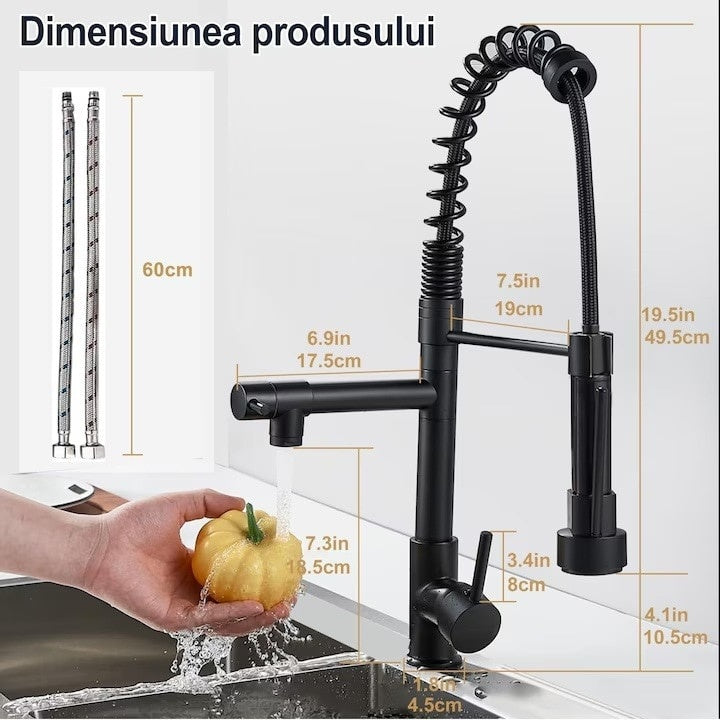 Baterie Bucătărie Monocomandă 360° cu 2 Pipe Flexibile Negru Mat — Stil Modern & Funcționalitate! 🖤🚰 Secondary image
