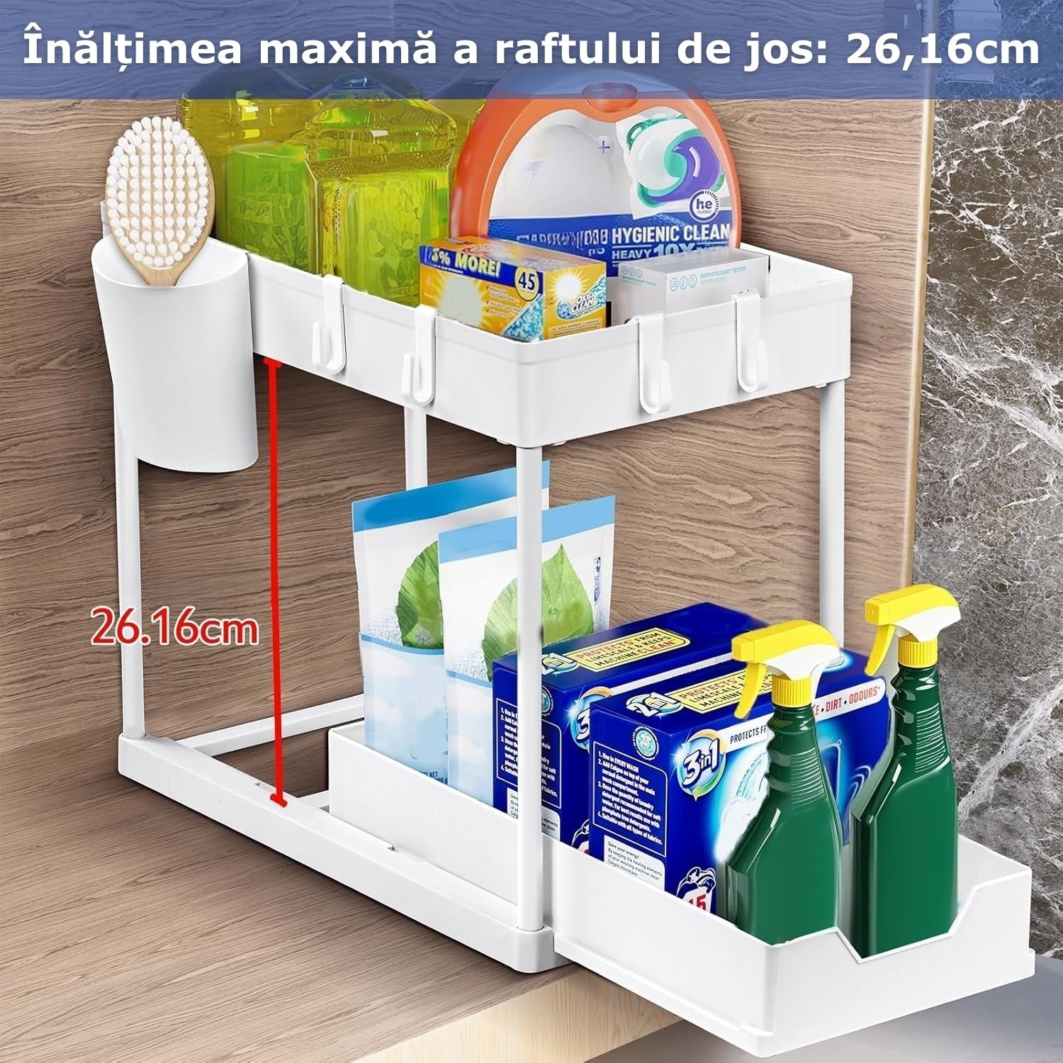 Organizator Extensibil Sub Chiuvetă cu Sertar Glisant și 4 Cârlige — Economisește Spațiu! 🧼✨ Secondary image