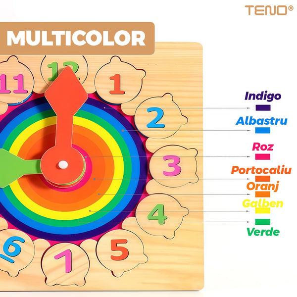 Ceas Educativ din Lemn Colorat cu Cifre Detasabile — Învățare Distractivă! ⏰🌈