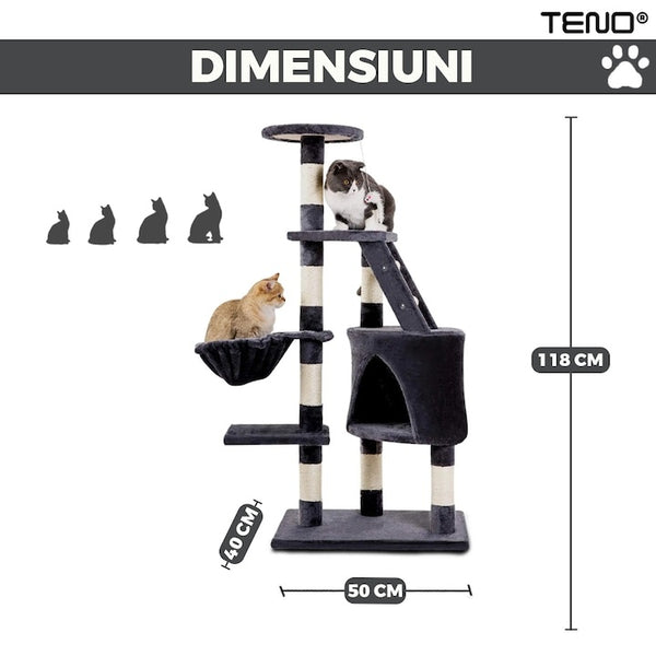 Ansamblu de Joacă pentru Pisici cu 4 Niveluri și Casuță Cozy — Distracție Maximă! 🐱🌟