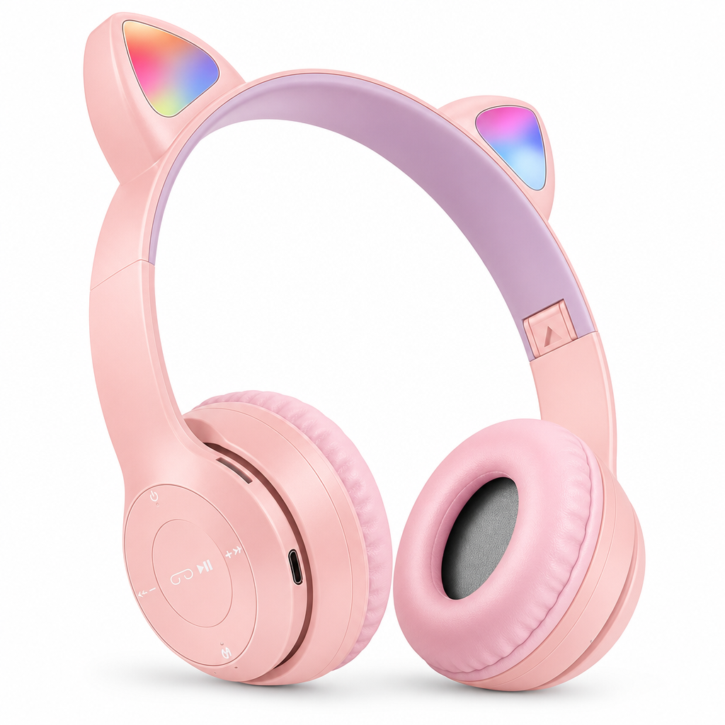 Wireless Cat Ear Headphones Bluetooth 5.0 Pink for Kids and Teens