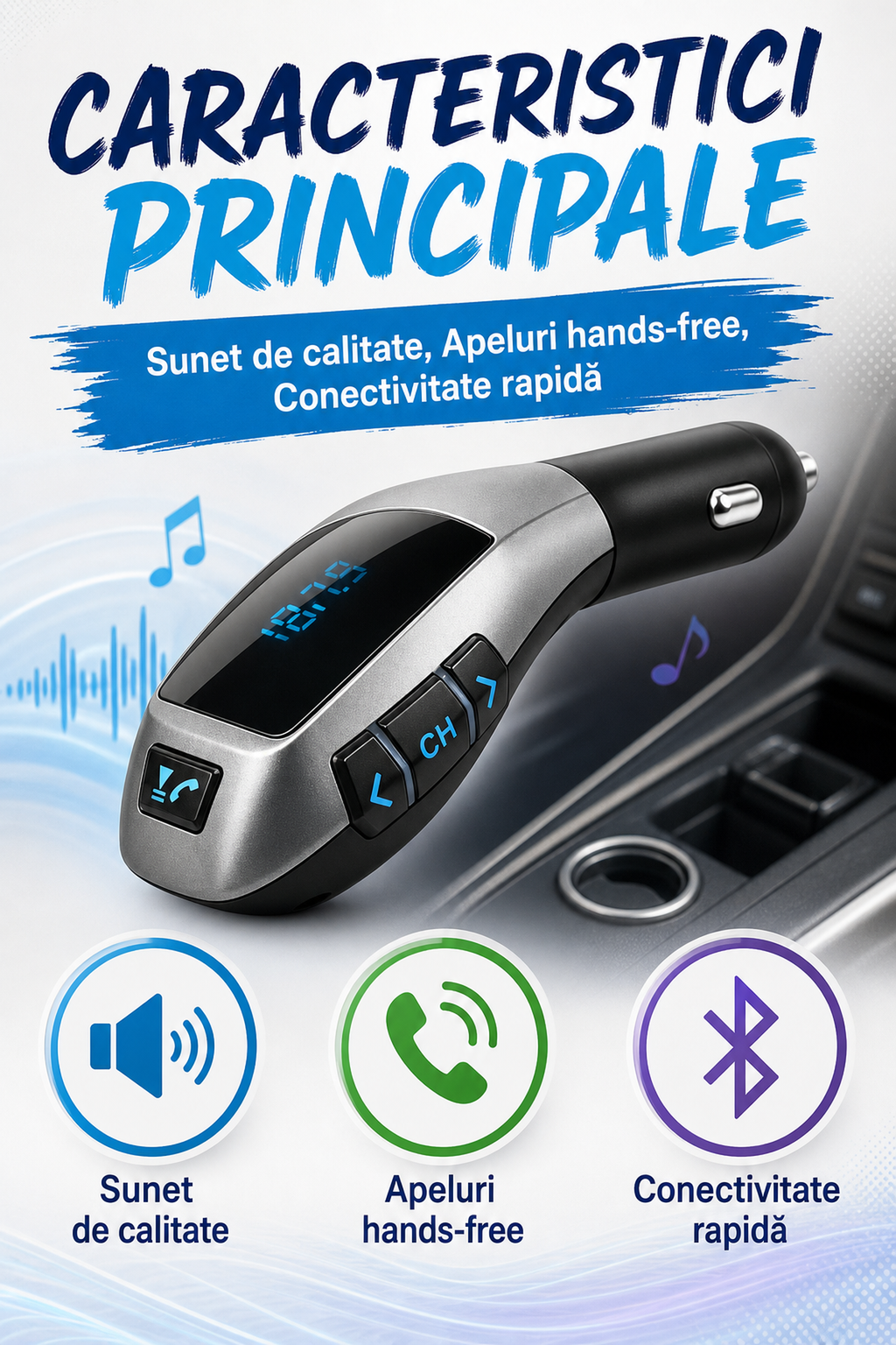 Modulator FM Bluetooth Auto cu Funcție Handsfree — Conectivitate Rapidă 🚗🎶
