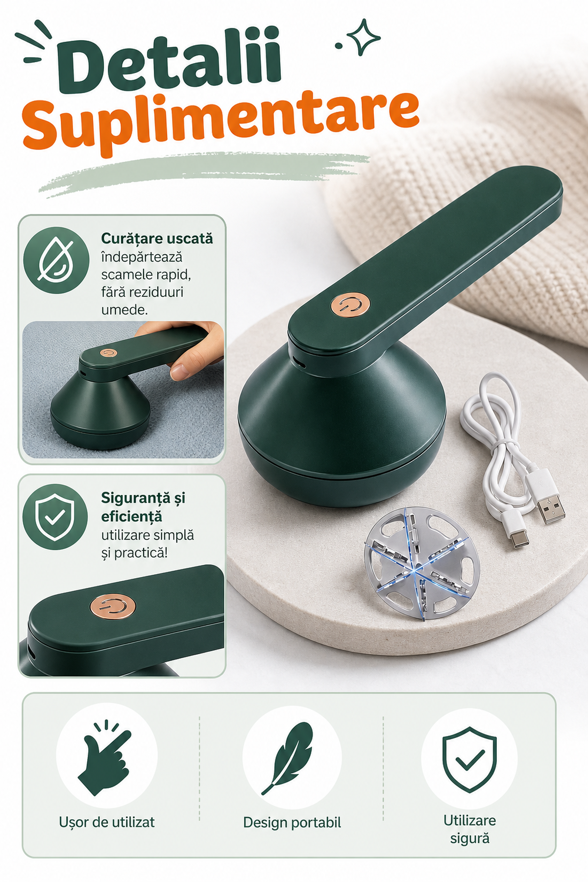 Aparat Profesional pentru Îndepărtat Scame cu Încărcare USB — Ușor de Utilizat 🌟💚