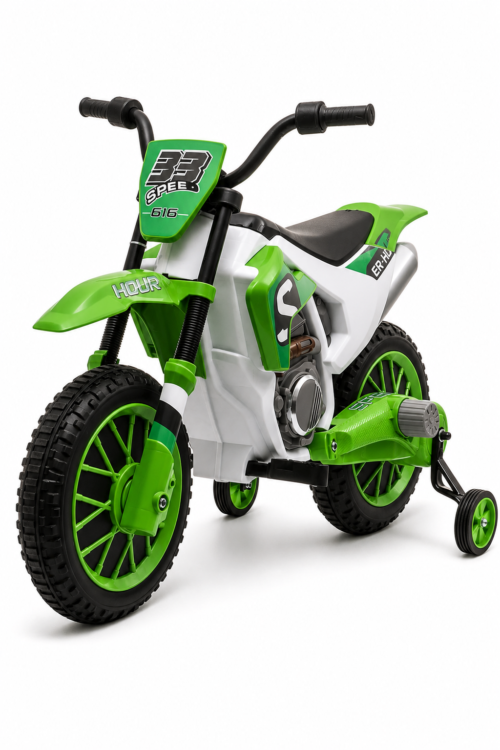 Motocicletă cu Roți Ajutătoare Verde — Distracție și Siguranță! 🚴♂️💚