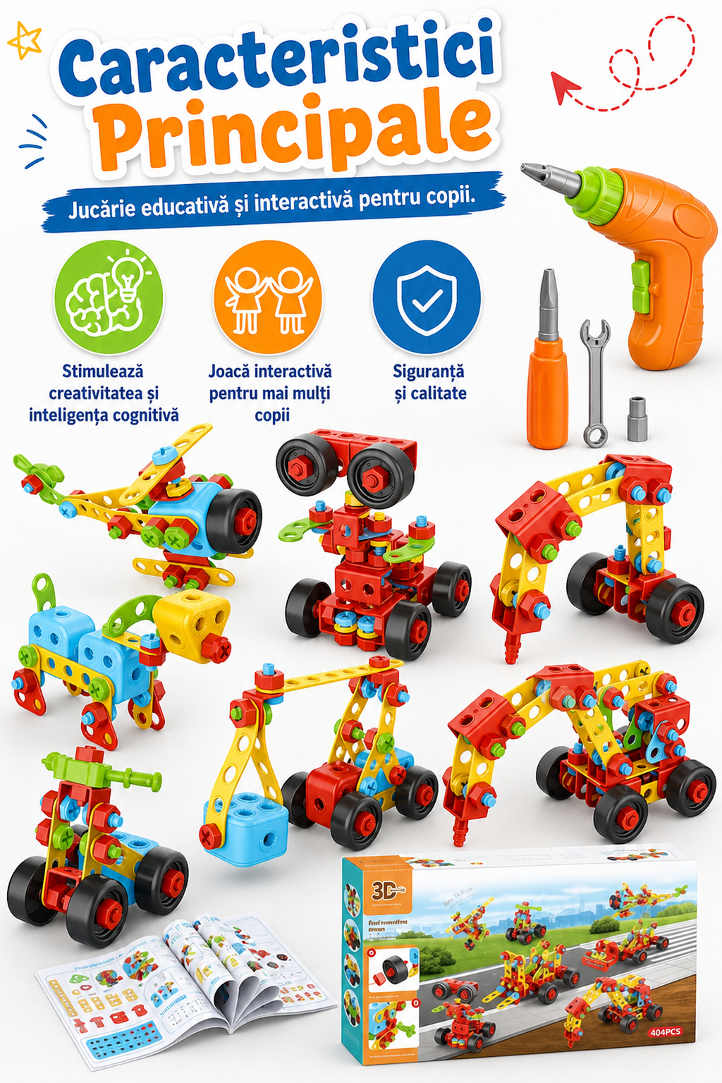 Set Constructie Interactiv Piese Puzzle 3D STEM 404 — Distracție și Învățare! 🎉🧩