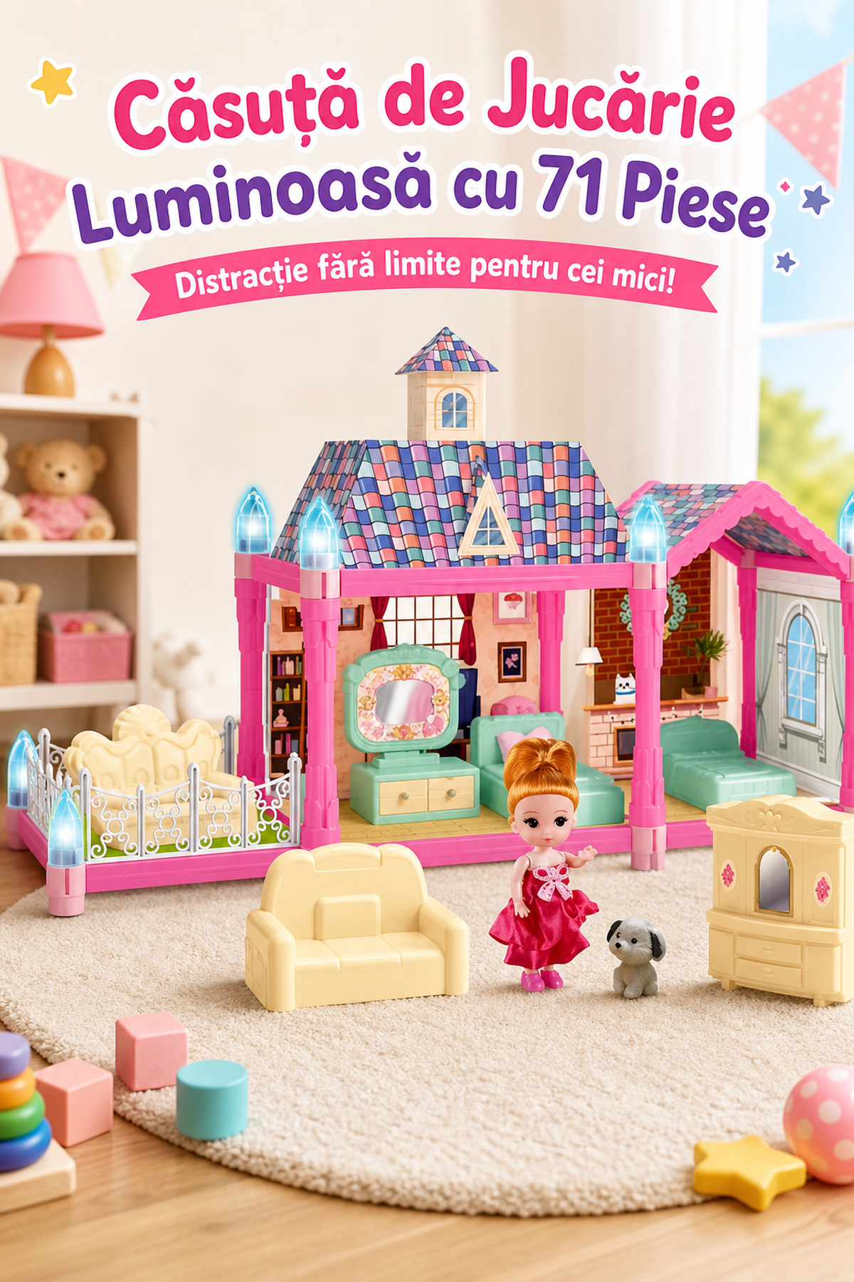 Căsuță de Jucărie Luminoasă cu 71 de Piese — Distracție fără Limite! 🌈✨ Imagine secundară a produsului