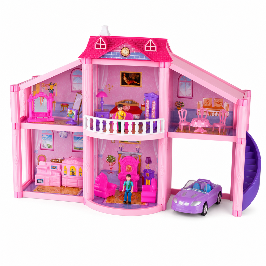 Casă de Păpuși de Vis, 2 Etaje cu Garaj și Figurine - Distracție Garantată! 🏠💖 Imagine principală a produsului