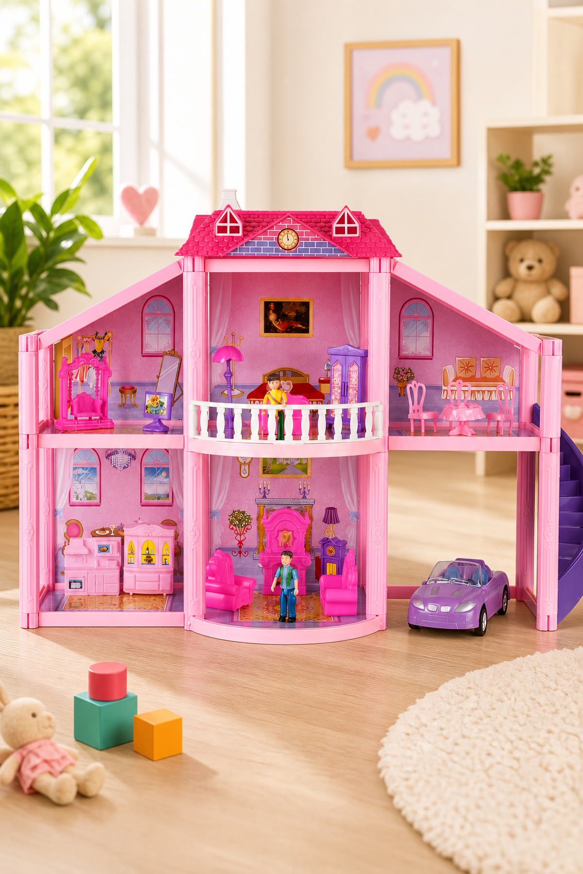 Casă de Păpuși de Vis, 2 Etaje cu Garaj și Figurine - Distracție Garantată! 🏠💖 Imagine secundară a produsului