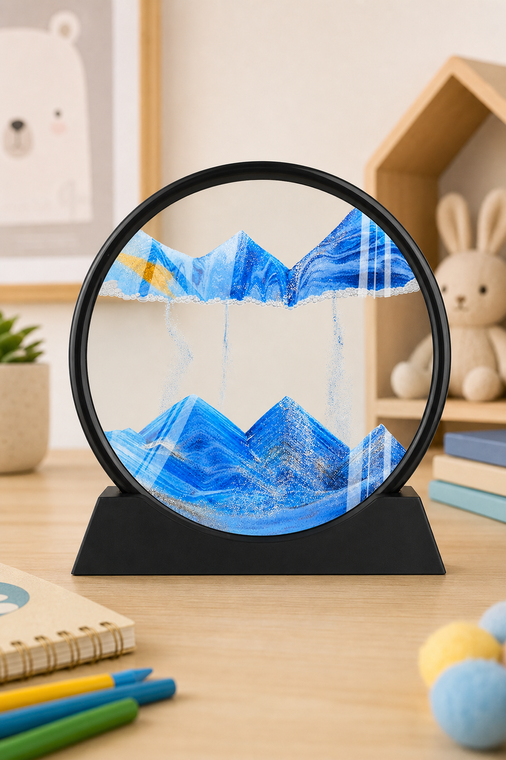 Obiect Decorativ Rotativ 3D cu Efect Nisip — Relaxare Vizuală pentru Copii 🌌✨