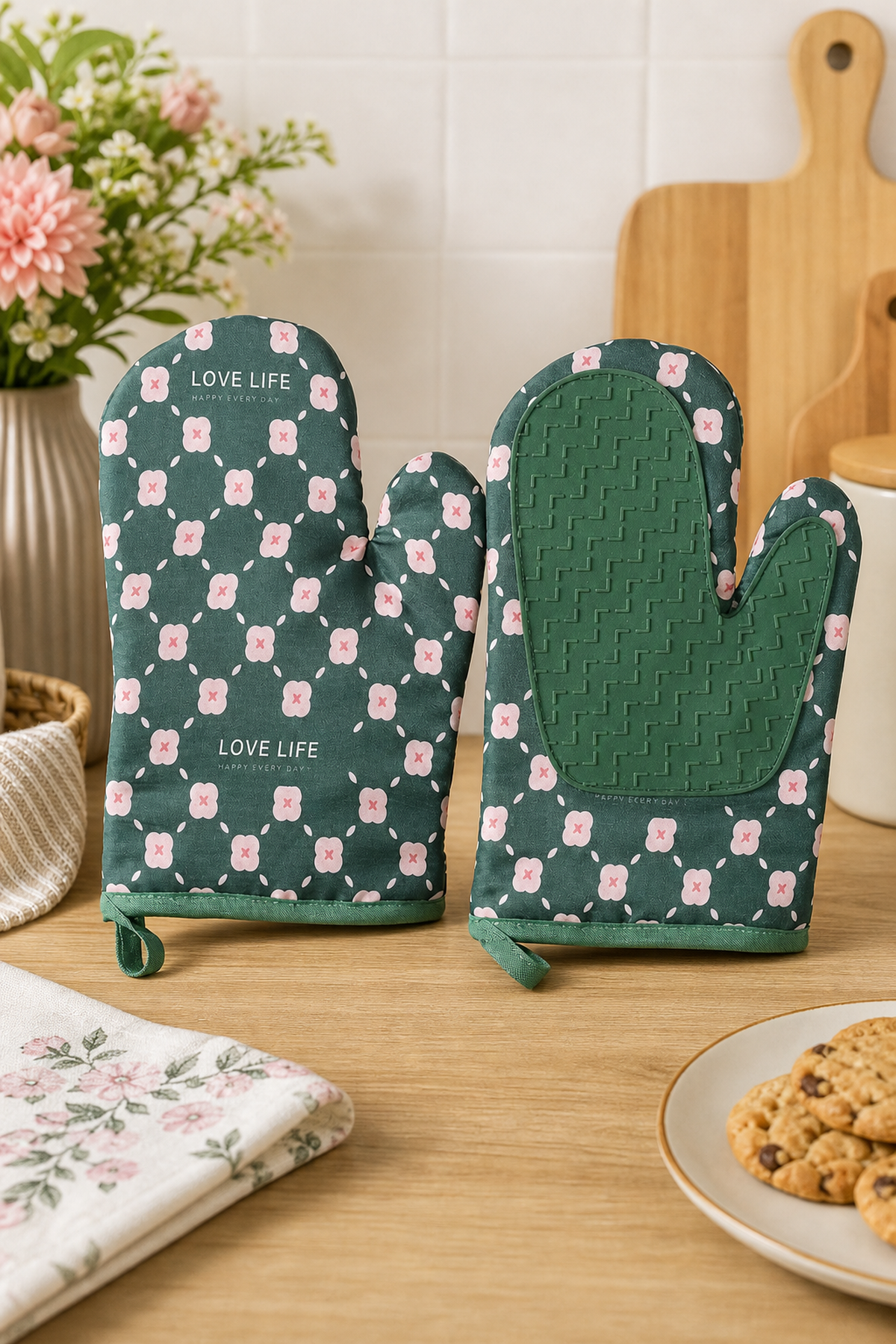 Set 2 Mănuși pentru Cuptor cu Model Floral — Rezistente până la 350°C 🌸🔥 Imagine secundară a produsului