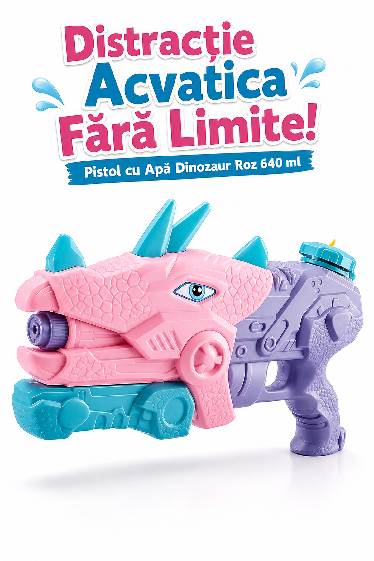 Pistol cu Apă Dinozaur Roz 640 ml — Distracție Acvatică Fără Limite! 🦕💦 Imagine secundară a produsului