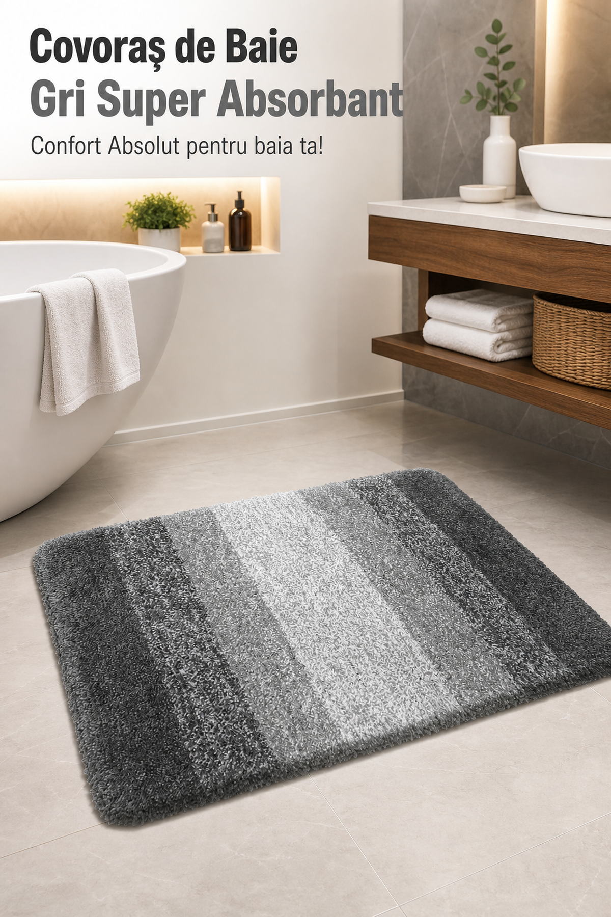 Covoraș de Baie Gri Super Absorbant și Antiderapant — Confort Absolut! 🛁✨ Imagine secundară a produsului