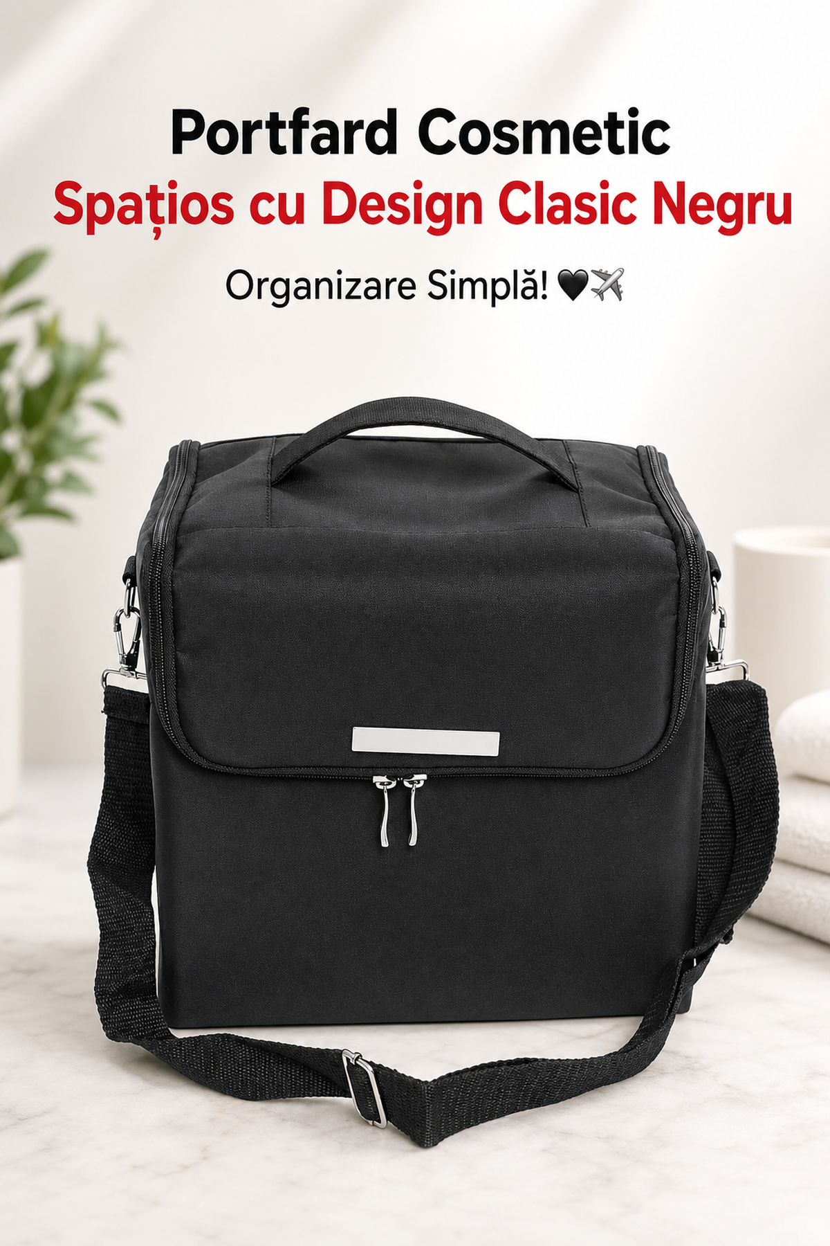 Portfard Cosmetic Spațios cu Design Clasic Negru — Organizare Simplă! 🖤✈️ Imagine secundară a produsului