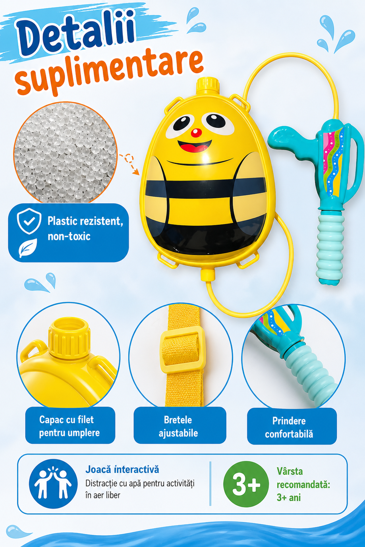 Water Gun Backpack Bee 1500 ml Fun Summer Toy for Kids