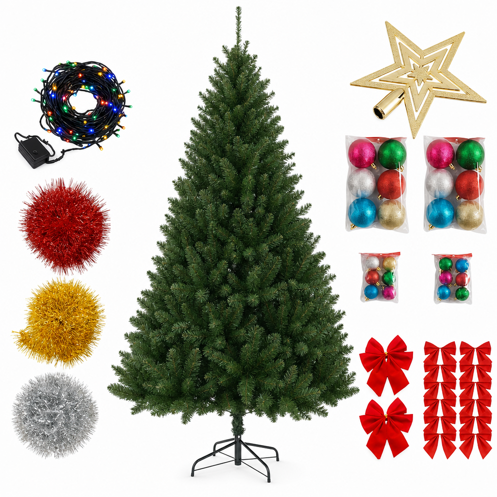 Brad de Crăciun Artificial 1.8m cu Suport Metalic — Atmosferă Festivă Magica 🎄✨