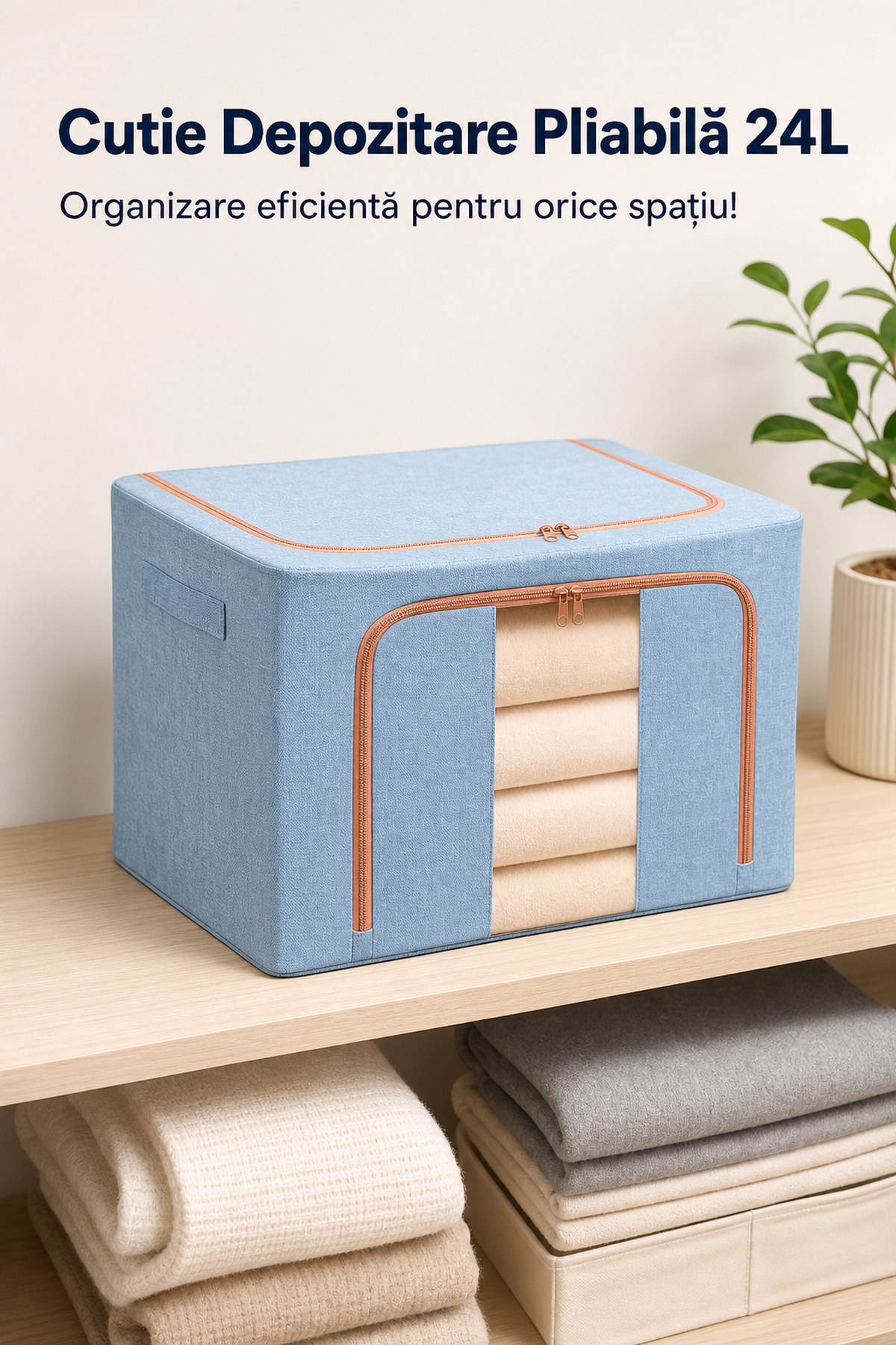 Cutie Depozitare Pliabilă 24L din Material Textil — Organizare Eficientă! 🧺✨