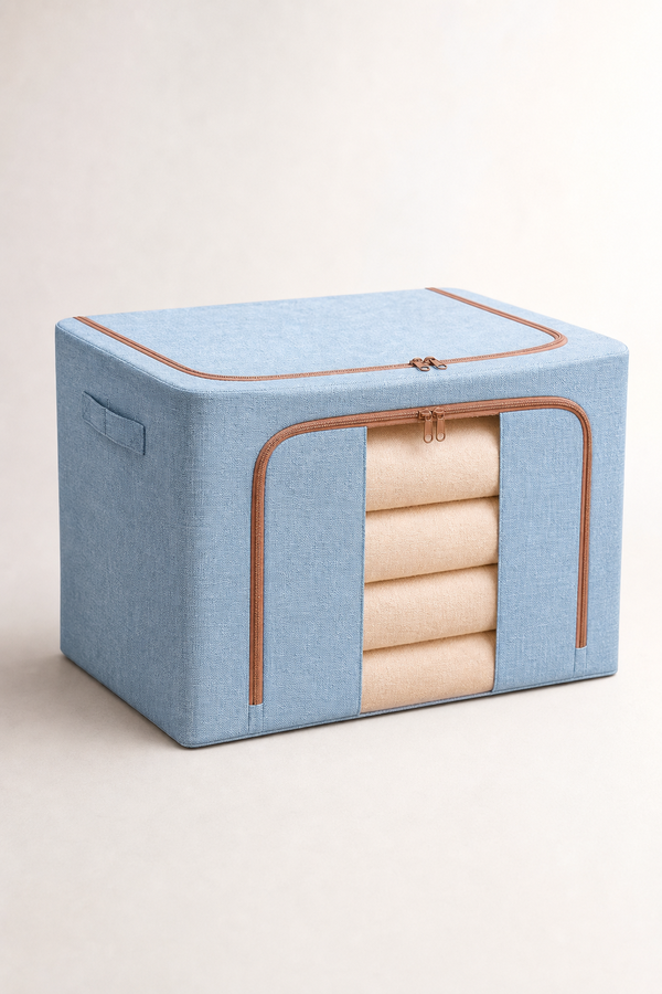 Cutie Depozitare Textil Pliabil 66L cu Fermoar și Feronă Transparentă — Spațiu Organizat! 📦✨