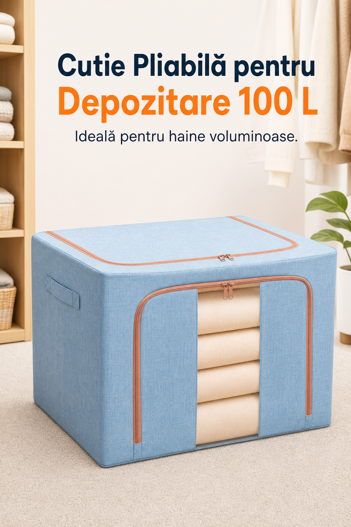 Cutie Pliabilă pentru Depozitare 100 L — Ideală pentru Haine Voluminoase 🧺✨ Imagine secundară a produsului