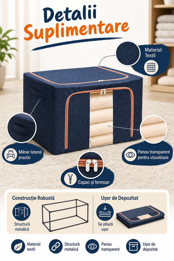 Organizator Textil Pliabil 100 Litri cu Capac Ușor de Utilizat — Spațiu Optimizat 🧺✨