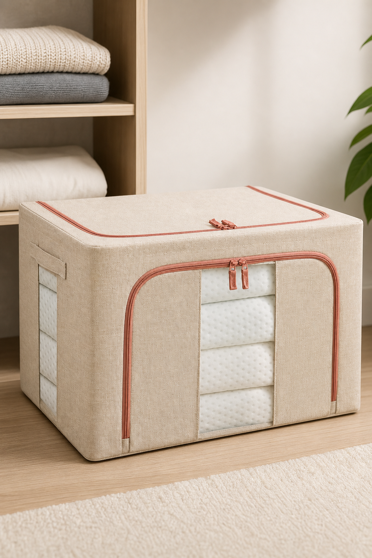 Cutie Organizatoare Textilă Pliabilă 100L cu Capac și Fermoar — Spațiu și Ordine 🧺✨ Imagine secundară a produsului