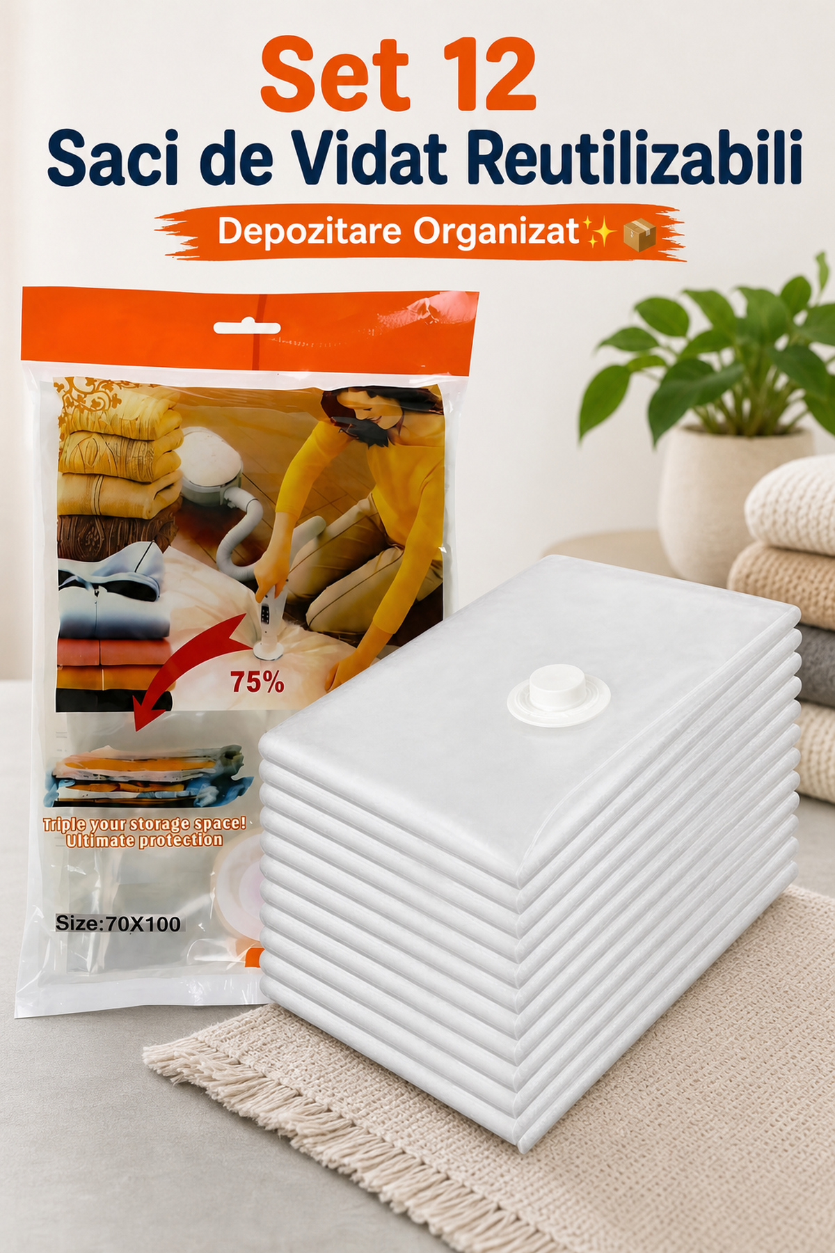 Set 12 Saci de Vidat Reutilizabili 60x98 cm — Depozitare Organizată✨📦 Imagine secundară a produsului