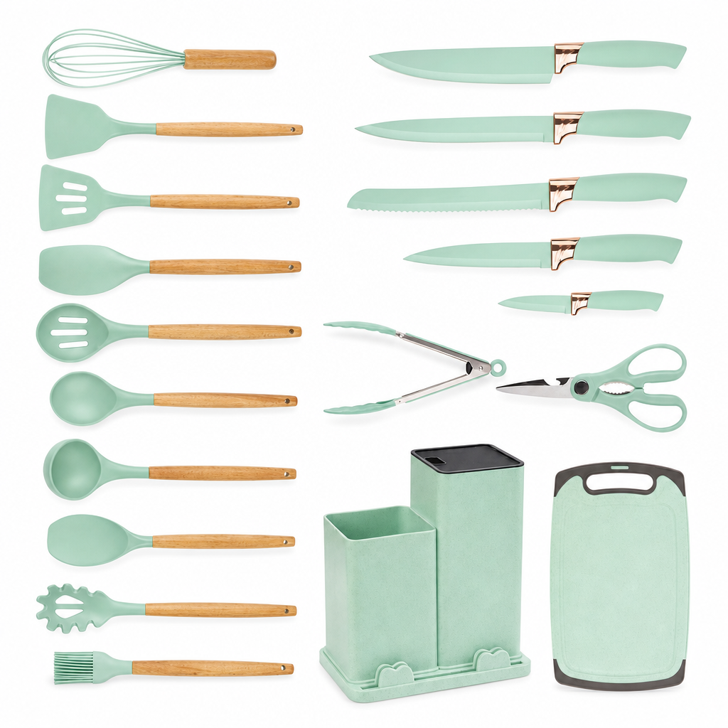 Set Ustensile de Bucătărie din Silicon 19 Piese — Organizare Elegantă 🍽️✨ Imagine principală a produsului