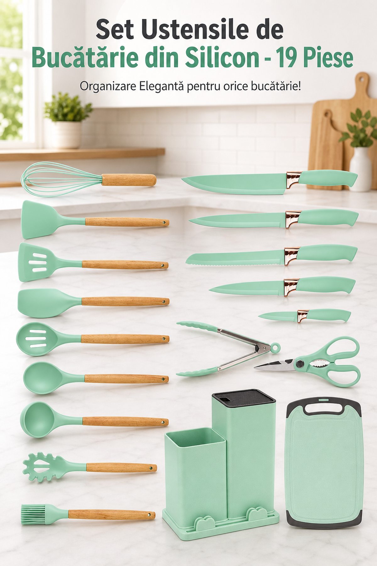Set Ustensile de Bucătărie din Silicon 19 Piese — Organizare Elegantă 🍽️✨ Imagine secundară a produsului