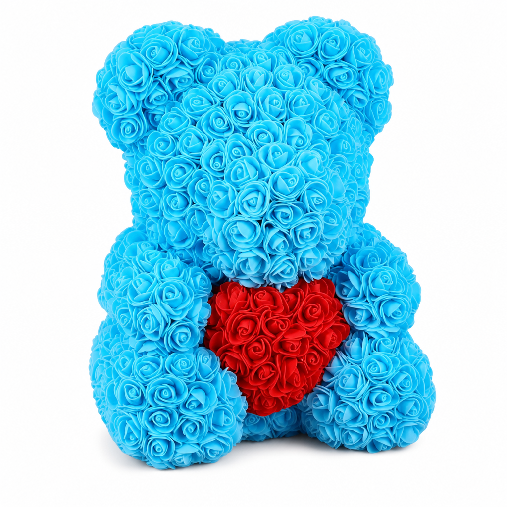 Ursuleț din Trandafiri de Spumă 24 cm — Cadou Romantic Albastru 💖🎁 Imagine principală a produsului