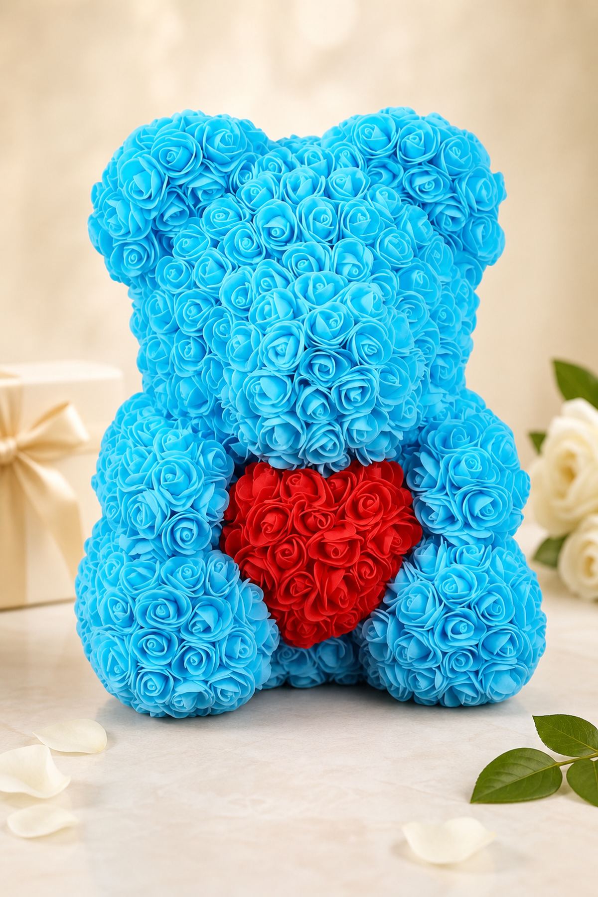 Ursuleț din Trandafiri de Spumă 24 cm — Cadou Romantic Albastru 💖🎁 Imagine secundară a produsului