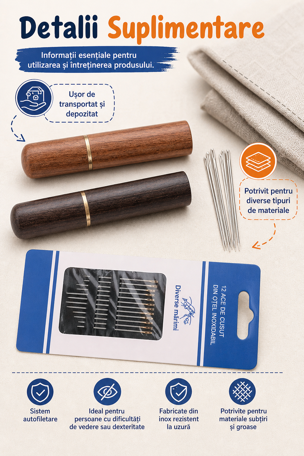 Set Ace de Cusut Inox cu Autofiletare 12 Piese — Ușor și Practic ✂️🧵