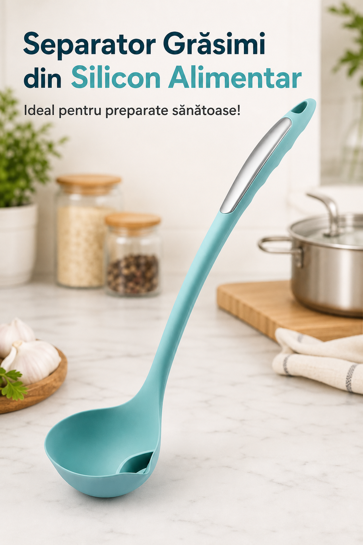 Polonic Separator Grăsimi din Silicon Alimentar — Rezistent la Căldură 🔥💧 Imagine secundară a produsului