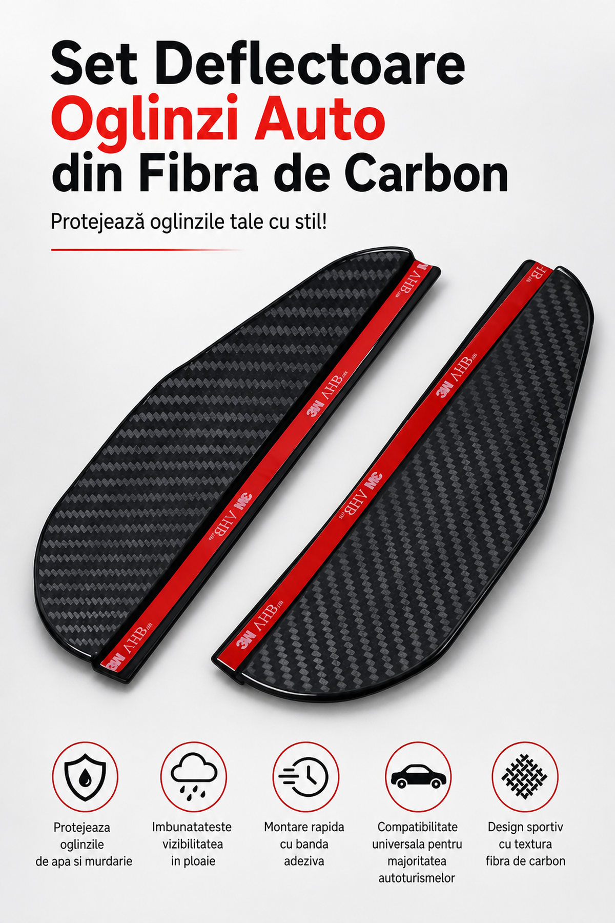 Set Deflectoare Oglinzi Auto din Fibră de Carbon — Protejează Oglinzile 💥🛡️ Imagine secundară a produsului