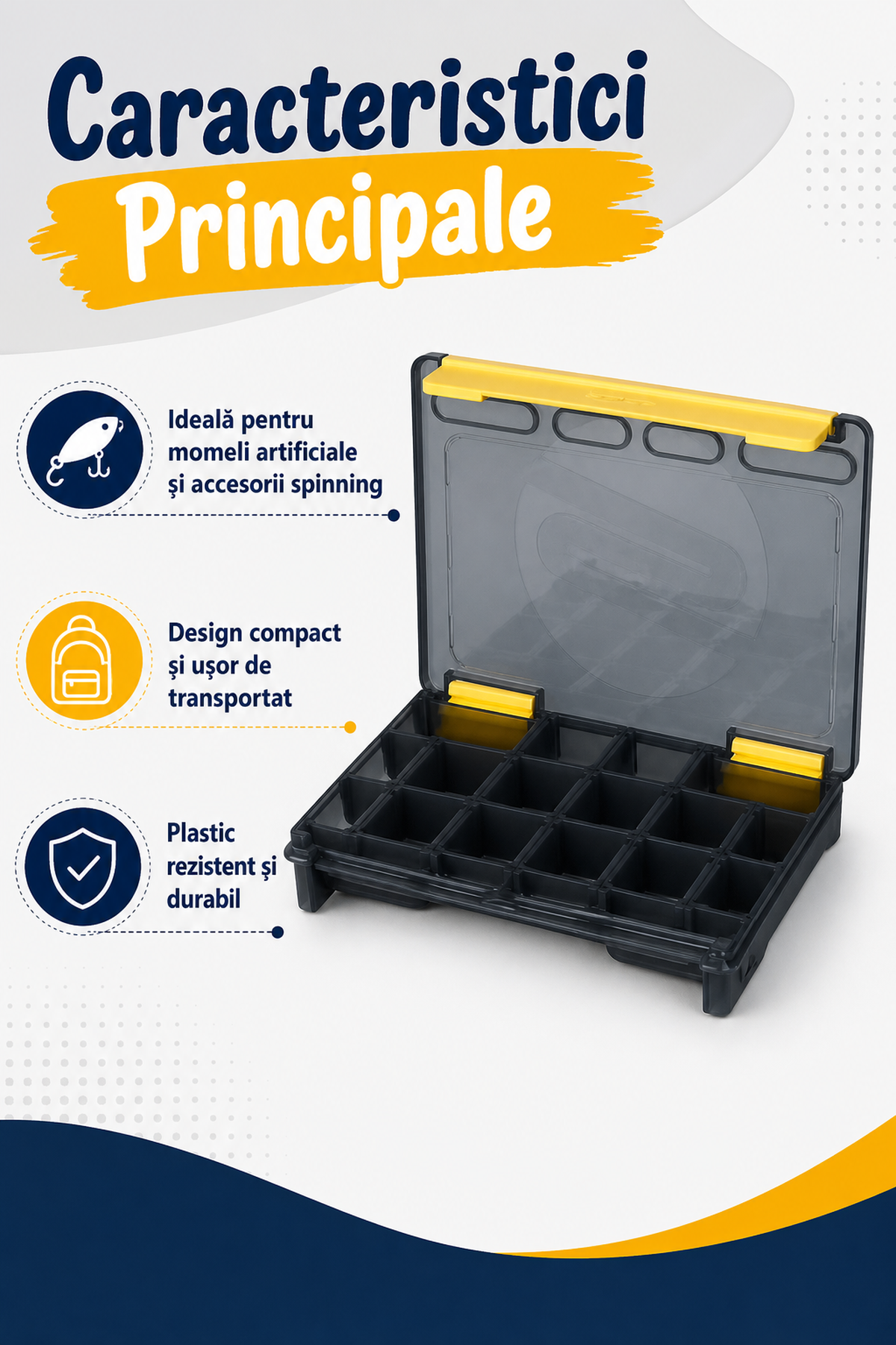 Cutie Pescuit Inclusivă din Plastic Rezistent 175x125x25 mm — Organizare Perfectă 🎣📦