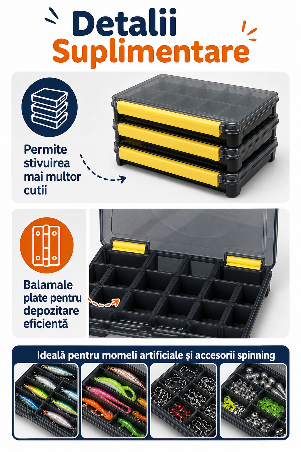 Cutie Pescuit Inclusivă din Plastic Rezistent 175x125x25 mm — Organizare Perfectă 🎣📦
