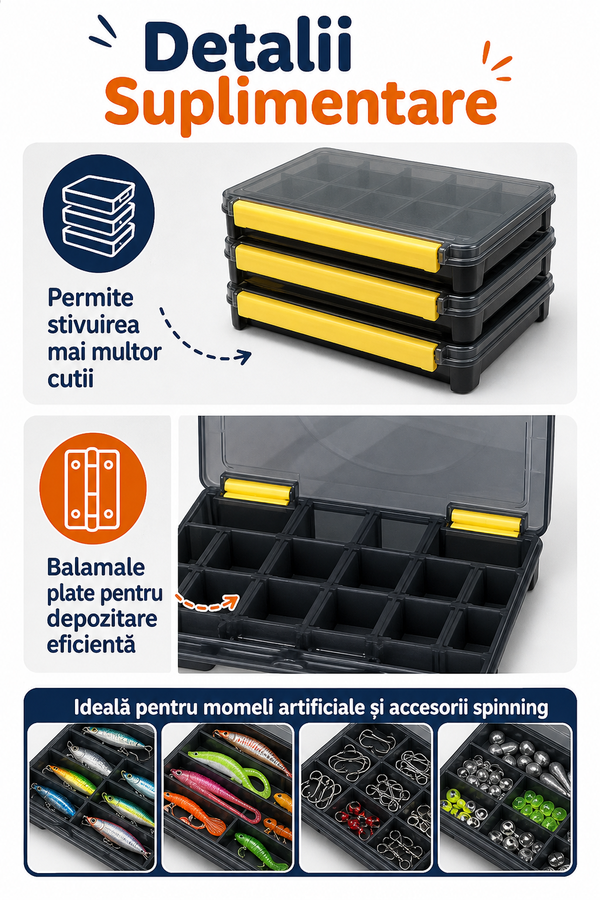 Cutie Pescuit Inclusivă din Plastic Rezistent 175x125x25 mm — Organizare Perfectă 🎣📦