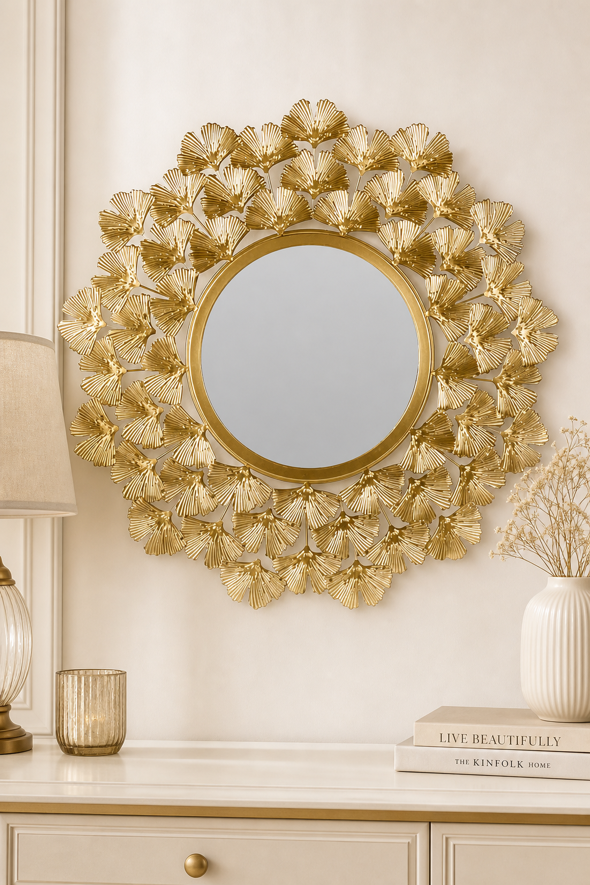 Oglindă Decorativă cu Ramă Aurie în Formă de Frunze — Eleganță și Stil ✨🌿 Imagine secundară a produsului