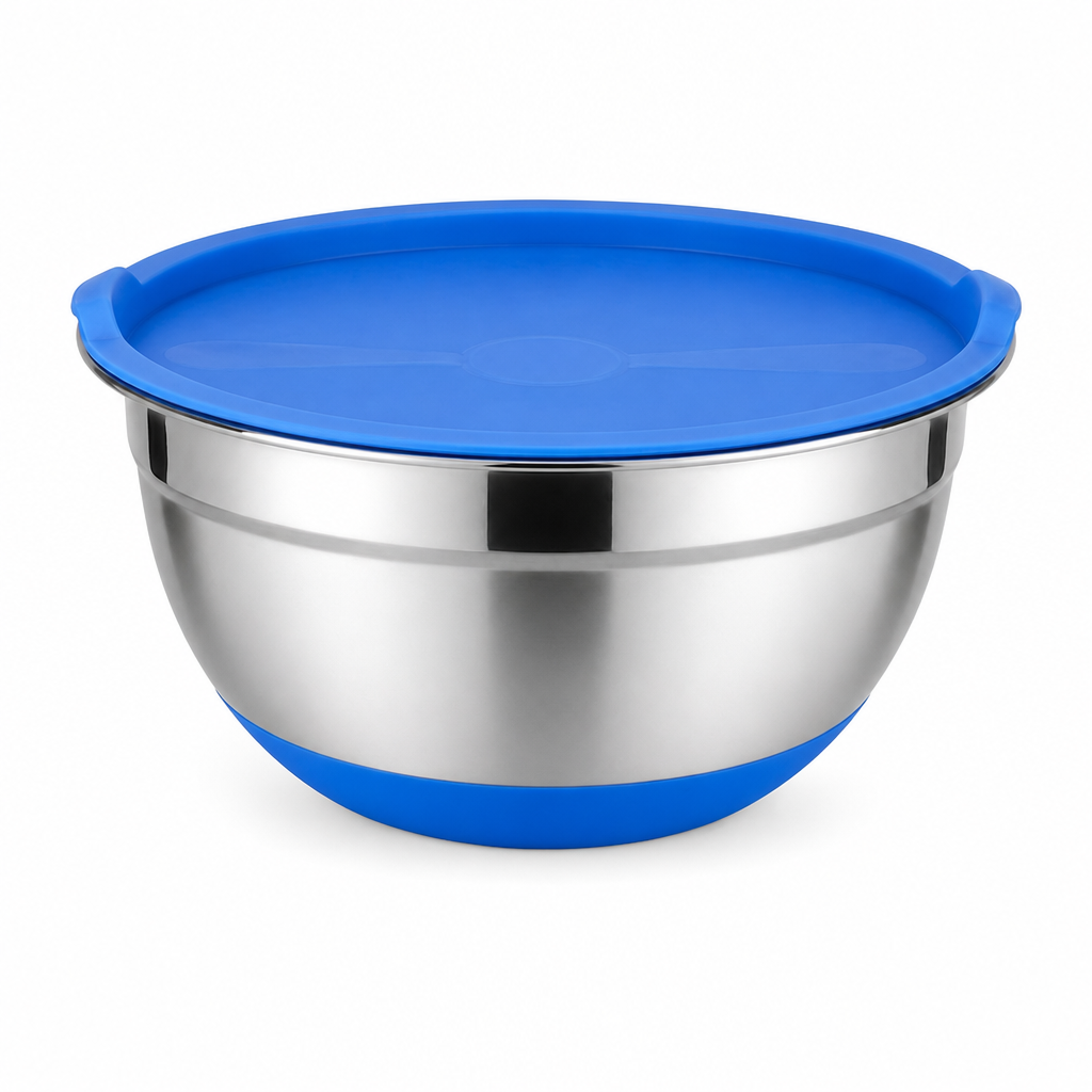 Bol din inox cu capac și bază antiderapantă 22 cm — Păstrează alimentele proaspete! 🍴💙 Imagine principală a produsului