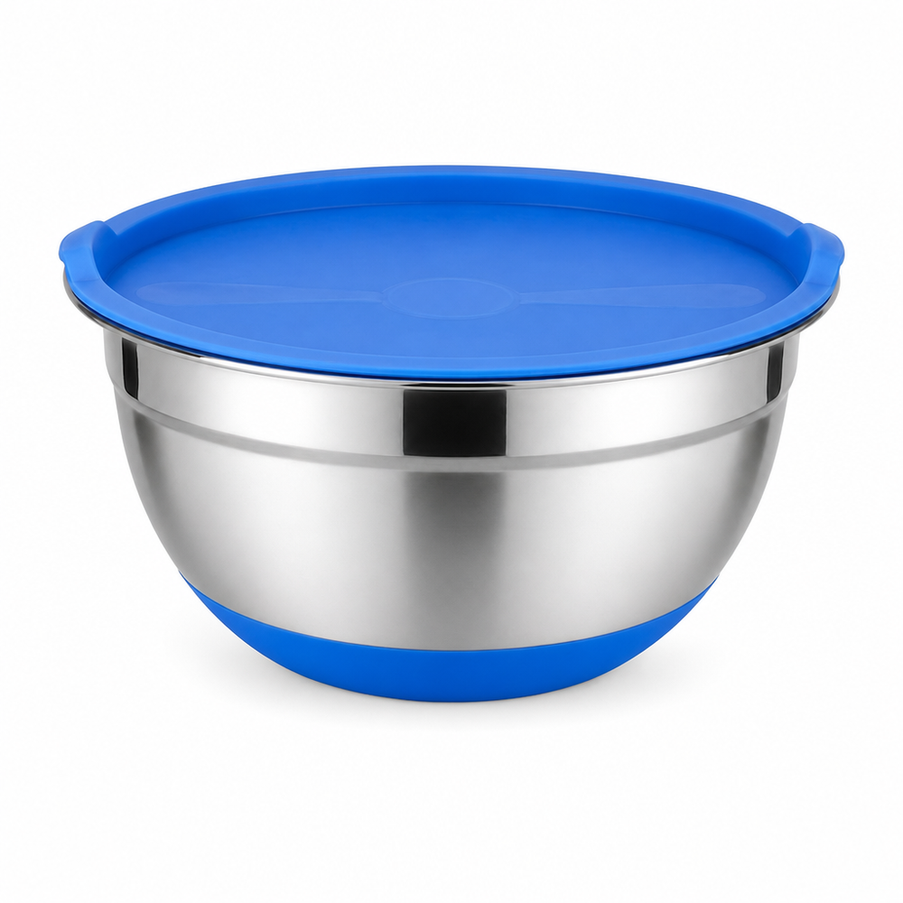 Castron Inox cu Capac și Bază Antiderapantă 22 cm — Păstrează Alimentele Proaspete! 🍴💙