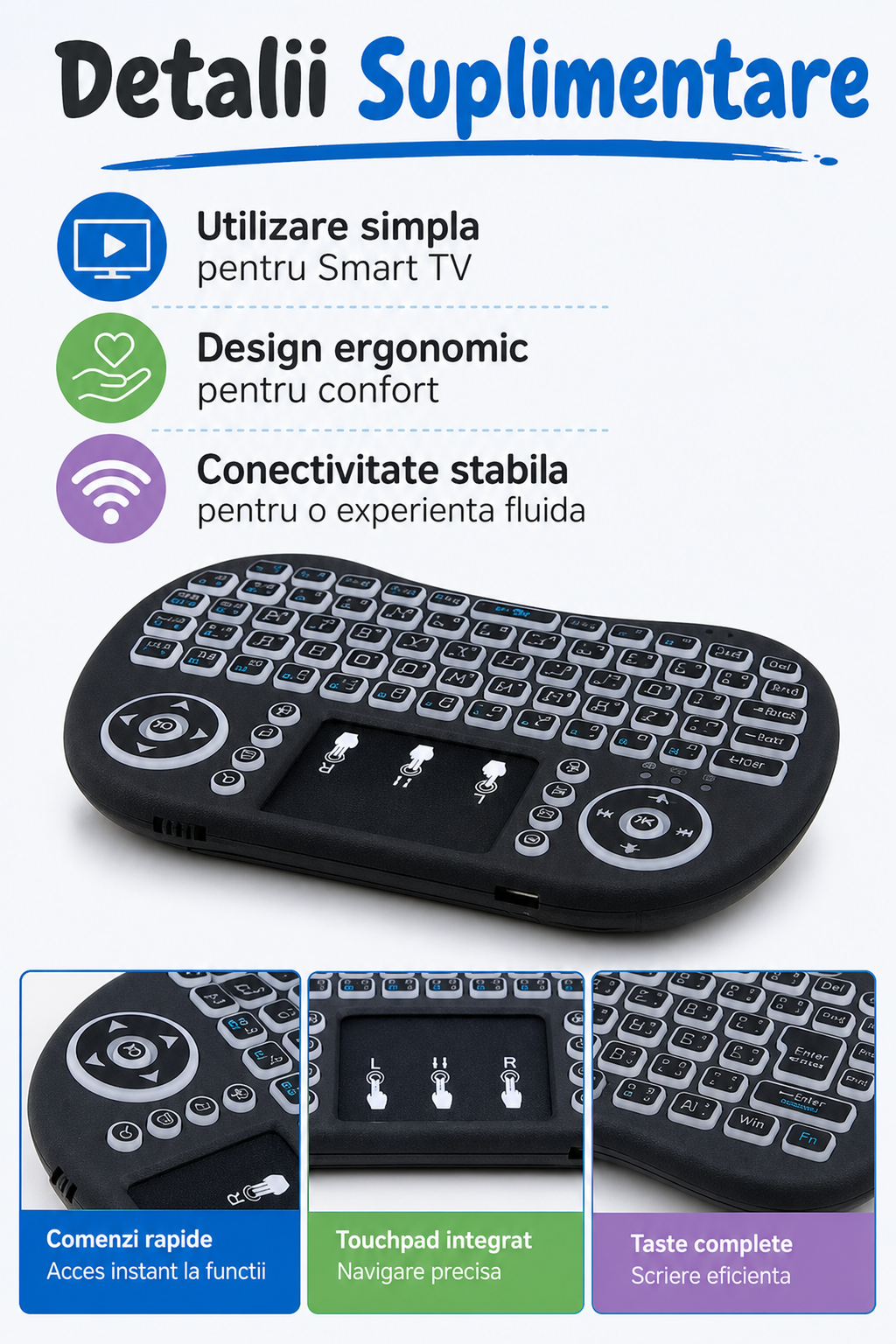 Tastatură Wireless RGB cu Touchpad — Control Simplu pentru Smart TV 📺✨