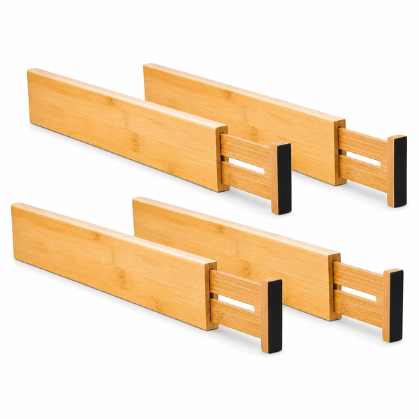 Set 4 Organizatoare Sertar Reglabile din Bambus Premium — Spațiu Maximizat! 🌟🗄️